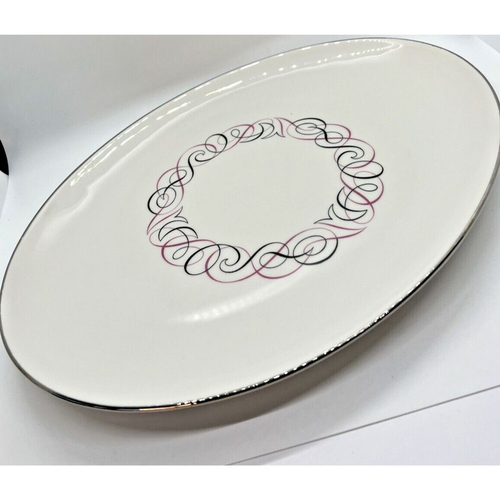 Mid-century modern platter serving dish cream pink gray Park Lane Fine China mcm